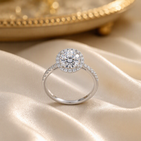 1CT 2CT Ovaler S925 Sterling Silber Rhodium-Plattierter Ring mit Krappenfassung, GRA-Zertifizierter Moissanit-Ring für Unisex