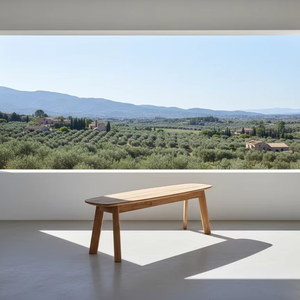 Banc en bois Mizuki, fabriqué en bois naturel massif, au design minimaliste scandinave, idéal pour les intérieurs de maisons modernes. - Product Image 3