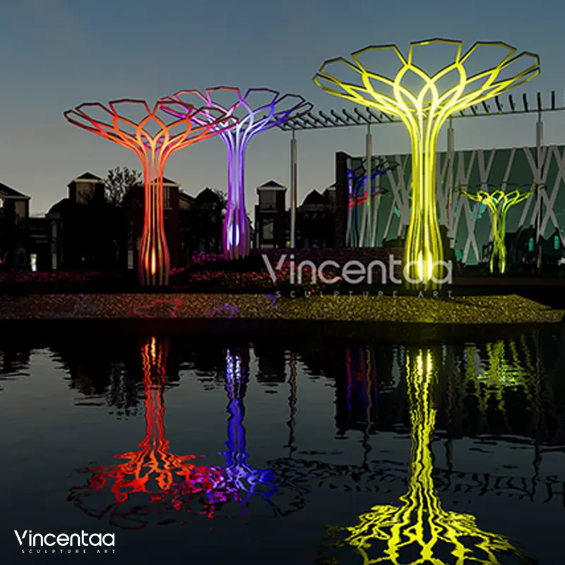 Vincentaa نحت شجرة كبيرة من الفولاذ المقاوم للصدأ يمكن تخصيص حديقة مربعة في الهواء الطلق