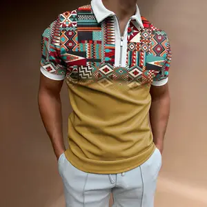 1pcs custom multi style new Summer Men Polo Shirts Print Casual Short Sleeve Mens Shirts Turn-Down Collar Zipper Polo Shirt Men