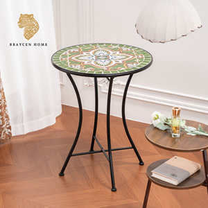 Set Bistrot Vintage <span class=keywords><strong>in</strong></span> Mosaico con 1 Tavolo e 2 Sedie <span class=keywords><strong>in</strong></span> <span class=keywords><strong>Ferro</strong></span> <span class=keywords><strong>Battuto</strong></span> e Ceramica, Arredamento da Esterno per Balcone e Giardino - Product Image 2