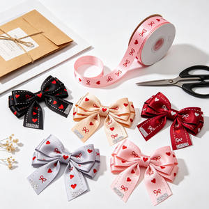Cinta de Raso de Poliéster con Estampado de Corazón, Mariposa y Lazo, para Envolver Regalos Románticos de Boda o Aniversario - Product Image 5