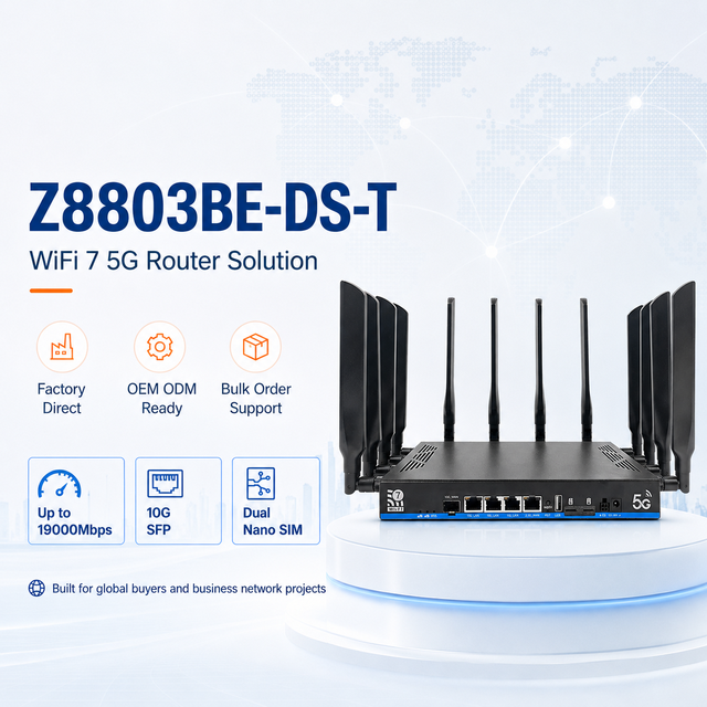 Hot Selling Custom 19000Mbps WiFi 7 5G Router With Fiber Broadband and Mobile Network Access for Projects