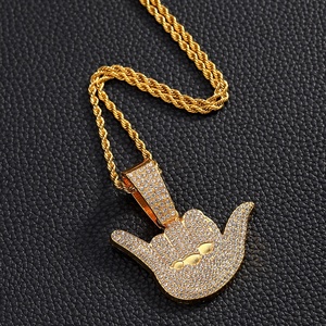 RQ Hip Hop 3mm chapado en oro cuerda cadena colgante collar completo Bling Rhinestone y aleación con patrón geométrico para fiesta - Product Image 3