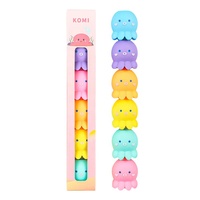 6 Buah/Set Stabilo Desain Gurita Kawaii 5 Warna Pena Spidol Neon Bertumpuk DIY Kreatif Alat Tulis Estetika untuk Anak-anak