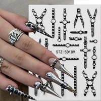 Autocollants pour ongles en papier japonais de style nouveau, 5D en relief, gothique sombre, punk, en forme de croix, pour la décoration des ongles en DIY avec adhésif
