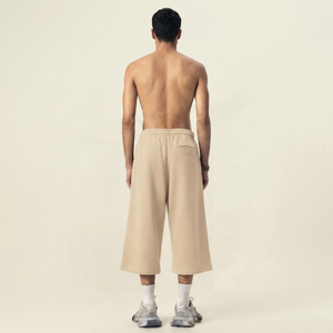Shorts Jogger Homme Beige 100% Coton Toile Unie Écologique Anti-Plis Respirant Style Urbain Taille Mi-Haute avec Cordon de Serrage - Product Image 3