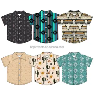 Wholesale 0-16 Years Kids Boy Button Up Short Sleeve Tops Shirts Cow Print Children Clothes Baby Button Up