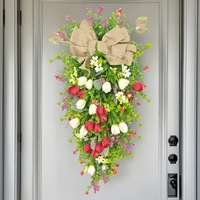 Guirlande de porte rustique en forme de tulipe, couronne florale en lin avec nœud, guirlande de fleurs artificielles pour la décoration de la maison au printemps