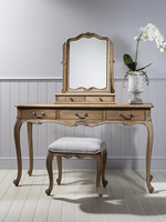Ensemble coiffeuse et tabouret de maquillage en chêne massif sculpté style français, miroir de maquillage, bureau vintage français pour chambres à coucher de petite taille