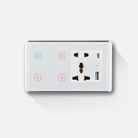 DUOMEI untuk Tuya Smart Home 147 Tipe Kombinasi Saklar Ganda Soket Pabrik Saklar Sentuh Kaca Lengkung ZigBee 3.0 10A/13A Maks.
