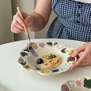 食器デザートパスタサラダプレートヴィンテージ使い捨て磁器下釉色花鳥パーティー - Product Image 2