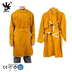 Leather Welding Apron With Sleeves Flame Resistant Cowhide Long Apron Safety Clothing for Welders