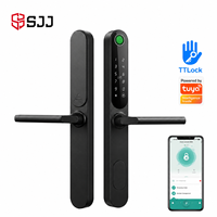 Cerradura Inteligente de Aluminio SJJ con Huella Dactilar, Aplicación Tuya Cloud para Acceso con Tarjeta IC RFID, Diseño de Marco Estrecho para Hotel