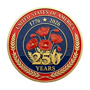Vergoldete Gedenkmünze zum 250. Jahrestag der Unabhängigkeit der USA mit Blumenmotiv, Exquisites Relief-Handwerk für Sammler - Product Image 2