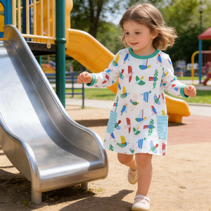 ชุดเดรสเด็กผู้หญิงลายการ์ตูนทรงเอ ผ้าฝ้าย แขนยาว สำหรับฤดูใบไม้ผลิและฤดูใบไม้ร่วง เสื้อผ้าเด็กเล็กขายส่ง ชุดเดรสเด็ก - Product Image 3