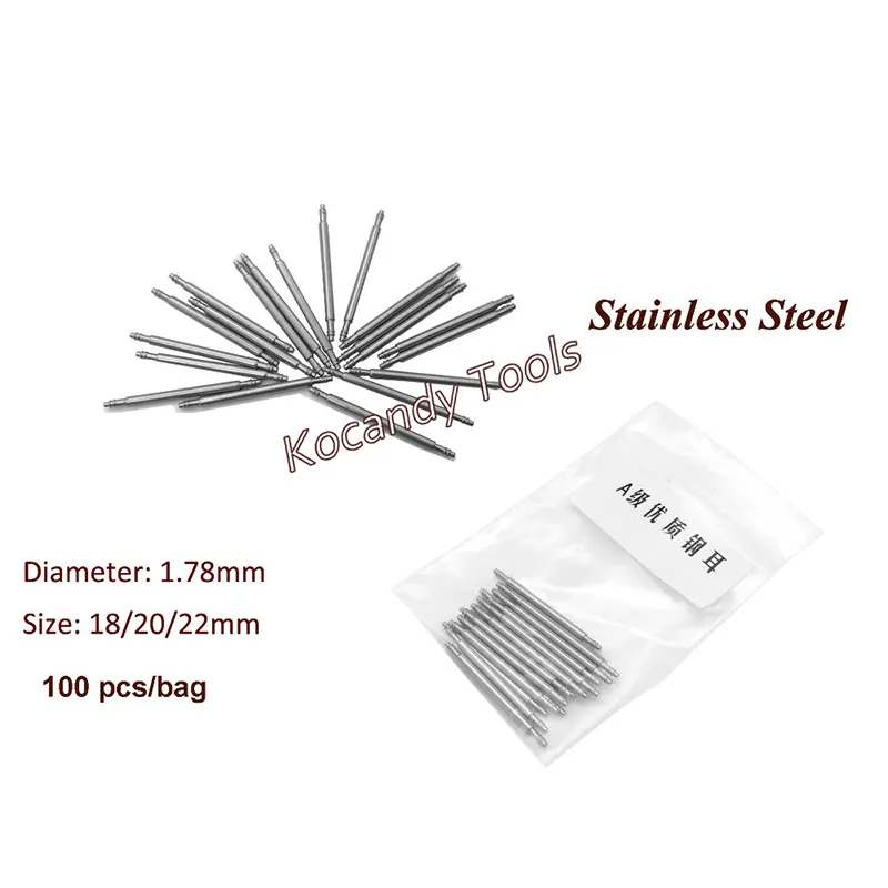 100 pcs Stainless Steel Double Flanges 18-22mm Watch Band Spring Bars Strap Link Pins Tool Deal for Watchmaker