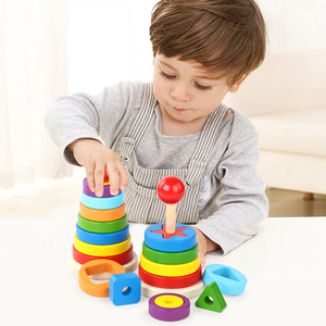 Torre Impilabile in Legno Arcobaleno, Gioco Educativo <span class=keywords><strong>per</strong></span> Bambini, Gioco di Abbinamento Forme e Colori - Product Image 5