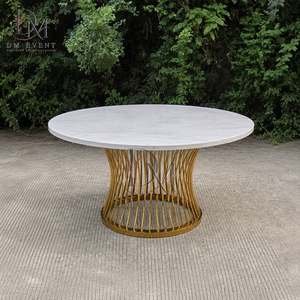 Mesa de Banquete Redonda con Base Elíptica de Acero Inoxidable Dorado Personalizada y Cubierta de Vidrio Templado Espejado - Product Image 3