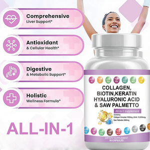 Cápsulas de Suplemento de Belleza Todo en Uno Synkonda <span class=keywords><strong>con</strong></span> Colágeno Vegano, Biotina, Saw Palmetto y Ácido Hialurónico para Cabello, Piel y Uñas, <span class=keywords><strong>Bloqueador</strong></span> de DHT, 90 Unidades - Product Image 4