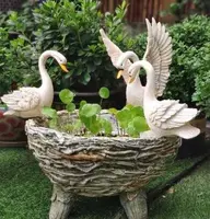 Micro paisaje creativo para decoración de exteriores, ornamento de cisne para el hogar, jardín, artesanía de resina, ornamento de cisne