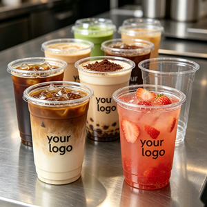 500ml Wholesale Clear Pet Plastic Cups With Dome Sip Lid Straw Slot Napkin Disposable Cup for Cold Drinks Milkshake Iced Coffee - Product Image 1