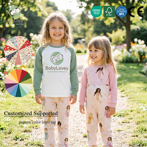 Pyjamas personnalisés Babylovey, vêtements de nuit pour bébé, ensemble pour enfants, ensembles assortis en bambou pour sœurs, 2 pièces, t-shirt et pantalon pour parents et enfants - Product Image 1
