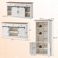 Mesa de Centro y Mueble para TV de Diseño Rústico Blanco con Puertas Correderas Estilo Granja y Cajones de Almacenamiento