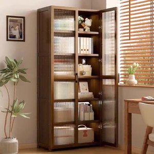 Bibliothèque à double porte avec armoire <span class=keywords><strong>de</strong></span> <span class=keywords><strong>rangement</strong></span> en bois <span class=keywords><strong>de</strong></span> verre ondulé Étagère à 7 niveaux pour le salon, le bureau et la maison Étagère à <span class=keywords><strong>livres</strong></span> moderne - Product Image 1