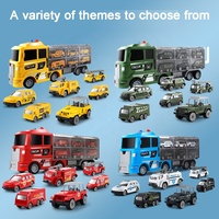Camion tracteur d'ingénierie à roues libres pour enfants, camion porte-conteneurs, camion de transport, voiture avec 6 véhicules miniatures en métal moulé sous pression