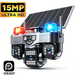 Cámara Solar 4G LTE de 15MP, 3 Lentes, 3 Pantallas, PTZ 355° Panorámica, 90° Inclinación, Almacenamiento en la Nube, Alarma con Flash Rojo y Azul, Tarjeta SIM 4G, CCTV - Product Image 1