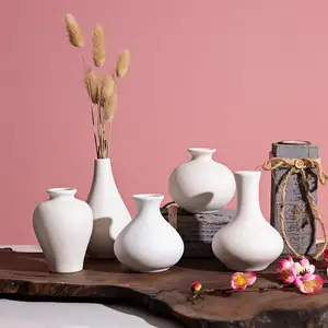 Handmade vase, minimalist tabletop art bisque pure white porcelain, flower bud ceramic vase for living room decoration
