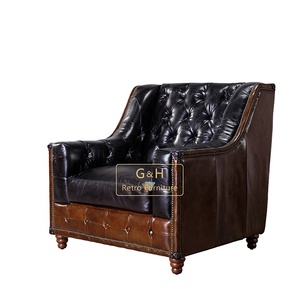Meubles Style Ferme Américaine Longs Vintage Cuir Chesterfield Fauteuil Cuir <span class=keywords><strong>Club</strong></span> - Product Image 1