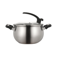 Marmite à soupe en acier inoxydable à double anse, sans revêtement, compatible lave-vaisselle, compatible gaz et induction, couvercle en verre, pour usage domestique, batterie de cuisine épaissie
