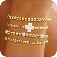 Ensemble de bracelets à perles CCBGold, cadeau de Noël pour filles, plaqué or, turquoise, croix, perles rondes, bracelet extensible en perles