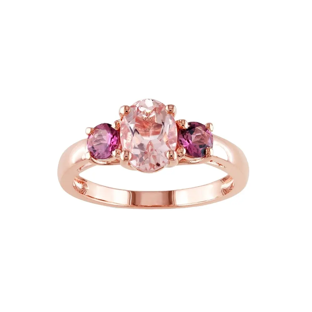 Perhiasan Perak Sterling 925 Klasik untuk Wanita, Cincin Morganite Tiga Batu Merah Muda untuk Wanita