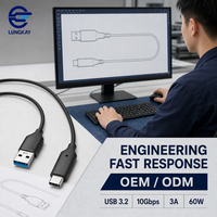 LUNG KAY Memproduksi Kabel Data Pengisian Cepat USB 3.2 10Gbps 3A 60W USB a ke C untuk Ponsel PC Hard Drive Mobil Kustom OEM ODM