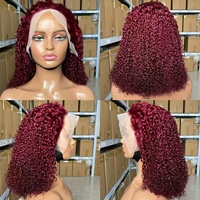 Peluca de Cabello Humano Vietnamita Original Color Borgoña SDD de 16 Pulgadas, Peluca con Frente de Encaje 13x4 de Alta Definición