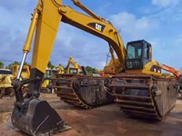 Excavadora Anfibia Usada CAT 320C con Pontón Flotante para Dragado de Ríos y Recuperación de Terrenos Pantanosos