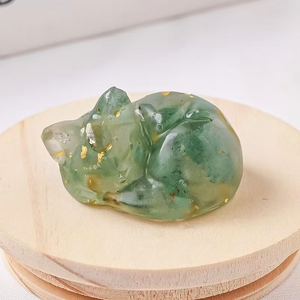 Patung Hewan Resin Batu Kristal Alami yang Dihancurkan dengan Lem Tetes, Patung Kucing Tidur dari Batu Kristal yang Dihancurkan, Kerajinan Hiasan Mobil - Product Image 2