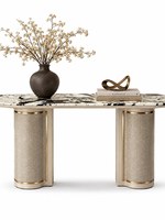 Console d'entrée de style italien, table d'appoint de salon, plateau en marbre, rangement ouvert, décorative et sophistiquée
