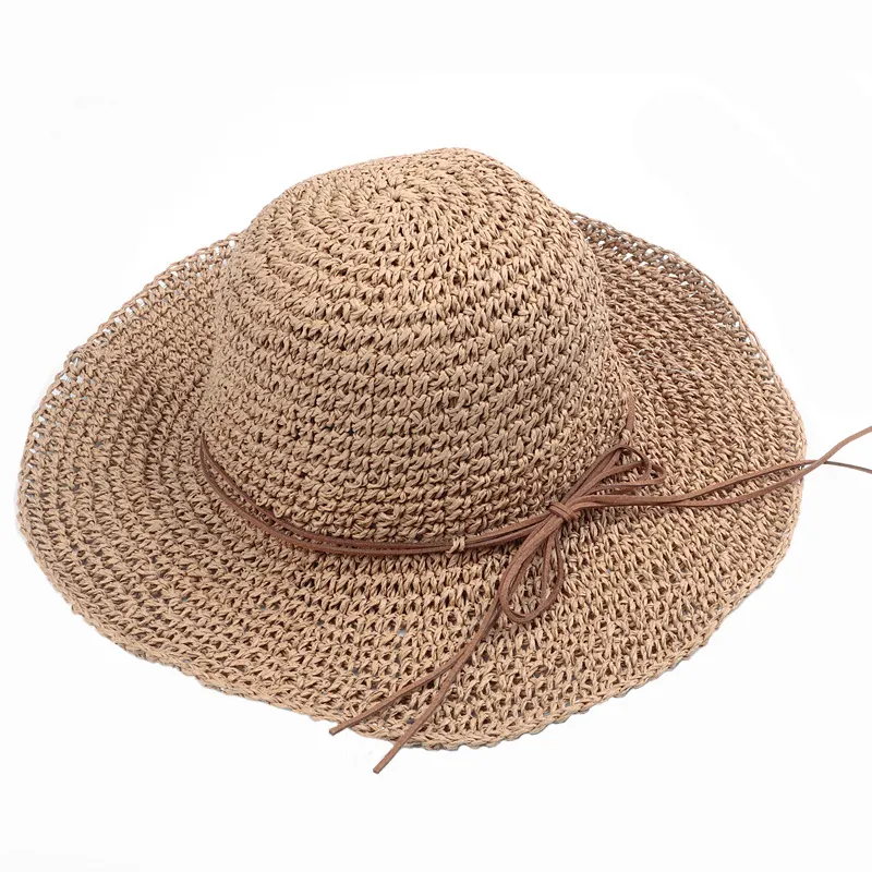新しい夏のラフィアワイドつば麦わら帽子折りたたみ式サンハット旅行用屋外日焼け止め女性ビーチハット