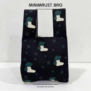 Sac fourre-tout pliable en tricot pour femme, mini sac à main en crochet, idéal pour les courses, motif Noël rouge et vert, vente chaude - Product Image 5