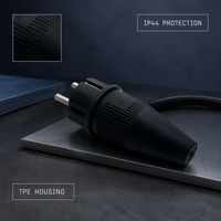 Prise mâle en caoutchouc Schuko européenne 16A 230V 3,7 kW IP44 TPE avec protection contre les surtensions, adaptée à une utilisation industrielle en extérieur, TPE P134F