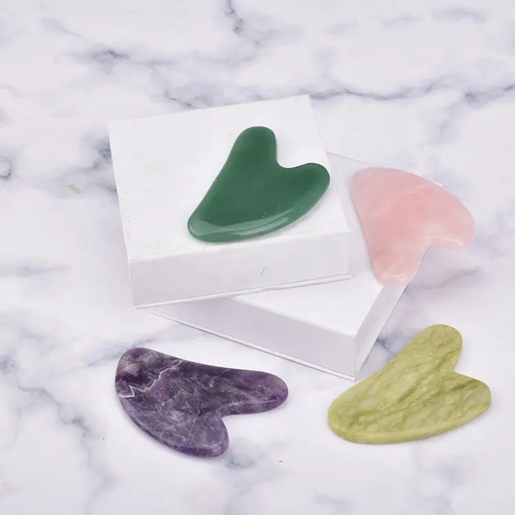 Hot Selling Natural Amethist Jade Guasha Board Gezichtsmassage Gua Sha Tool Groene Jade Quartz Gua Sha Stone