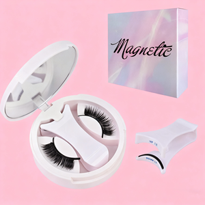 Reusable Handmade Magnetic <b>Eyelash</b> with Applicator Light Weight No Need <b>Glue</b>/eyeliner in Round Box - Product Image 2