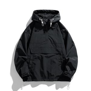 Aoyema Custom Fashionable Label 1/4 Zip up Coat Wholesale Casual <strong>Men</strong> Windbreaker Breathable Sports <strong>Pullover</strong> Loose <strong>Jacket</strong> - Product Image 4