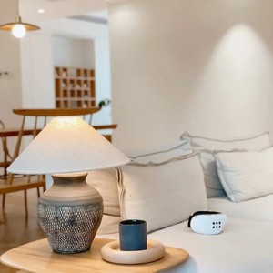 BIFANG Chinese Wabi-sabi Vintage Ceramic Pot Bedroom Bedside Lamp Handmade Ceramic Column Fabric <strong>Lampshade</strong> <strong>Table</strong> Lamp - Product Image 3