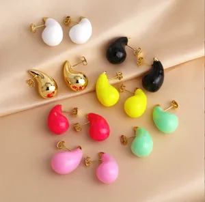 Perhiasan modis lucu desain baru anting-anting kancing Enamel tetesan air berongga berlapis emas 18K warna matte untuk wanita