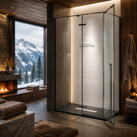 Paroi de douche FUSA 1 porte battante 2 panneaux fixes Verre trempé 8 mm Cloison de salle de bain Ajustement 5 mm Cadre en acier inoxydable 304